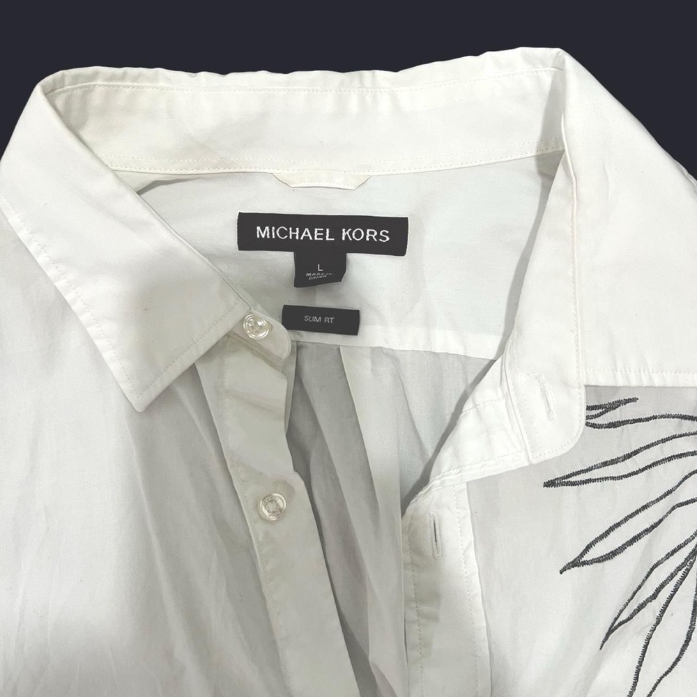 Michael Kors White Leaf Embroidered Shirt (L) - Picture 3 of 4